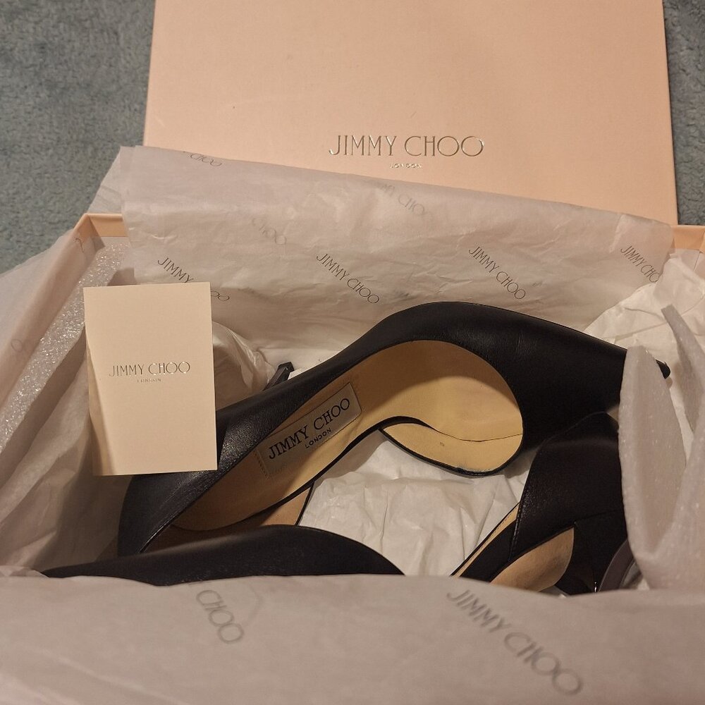 JIMMY CHOO-Leather d'Orsay Pumps-Black Stiletto in Box-Women 37 (US 5.5-6)